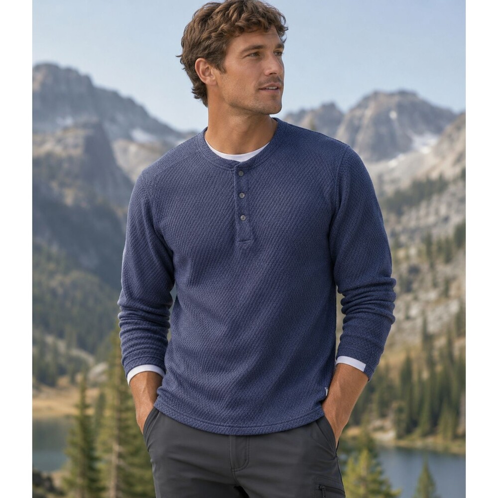 Stio Thermop Fleece Snap Neck Pullover Shirt Blue Waffle Knit Outdoor Top Small